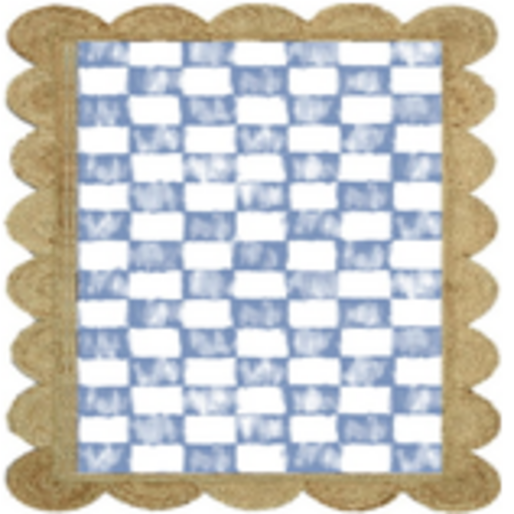 Mackenzie-Childs blue check with jute scallops 1'11.25" x 3'8.5" rug