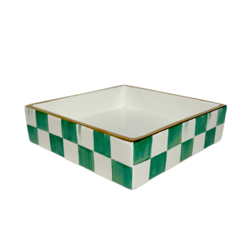 Mackenzie-Childs emerald check cocktail napkin holder