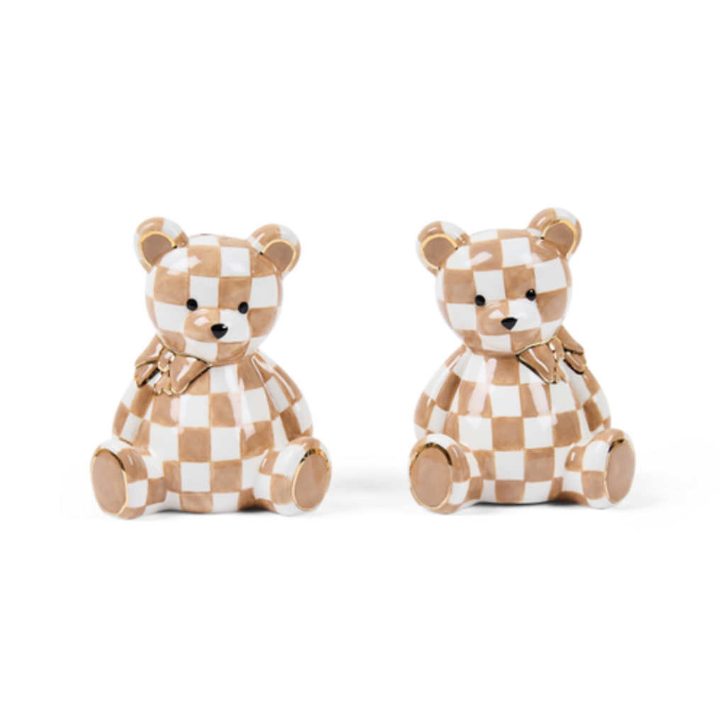 Mackenzie-Childs mocha bear salt & pepper set