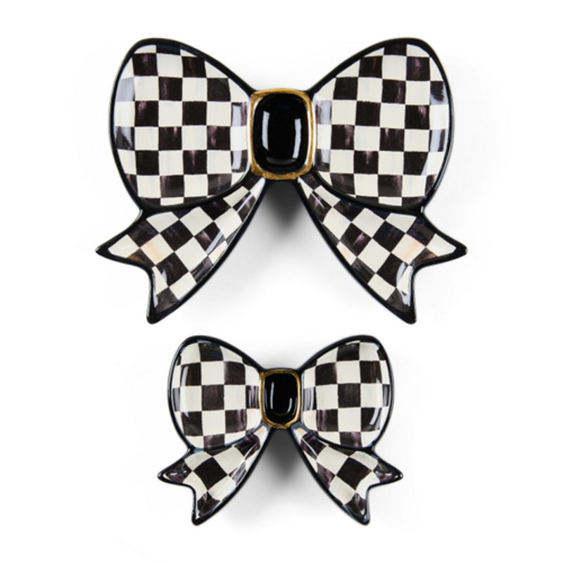 Mackenzie-Childs courtly check bow trinket dishes, set of 2