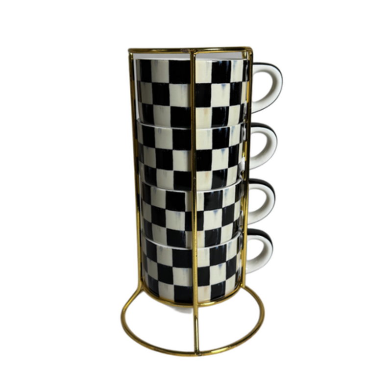 Mackenzie-Childs courtly check cappuccino cup tower