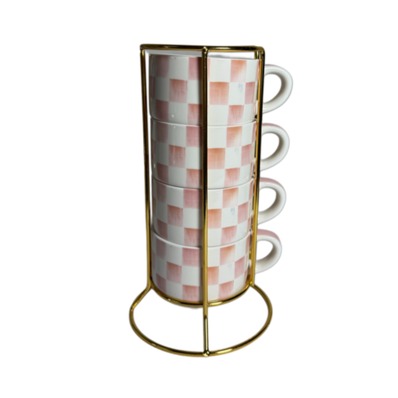 Mackenzie-Childs rosy check cappuccino cup tower