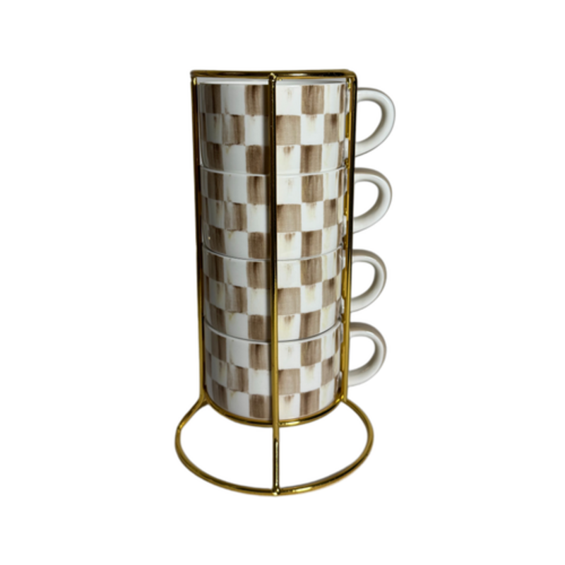 Mackenzie-Childs mocha check cappuccino cup tower