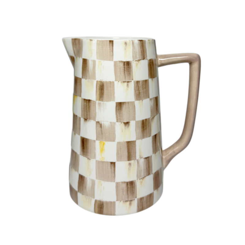Mackenzie-Childs mocha check farmhouse pitcher