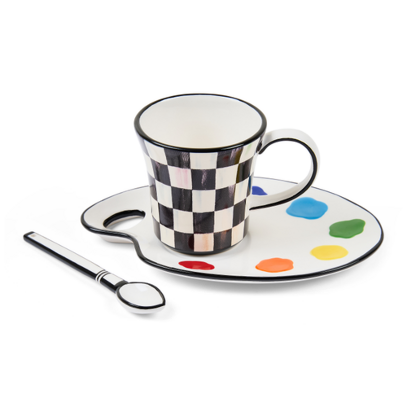Mackenzie-Childs artist palette mug & saucer set