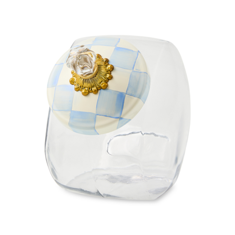Mackenzie-Childs cookie jar with sky check lid