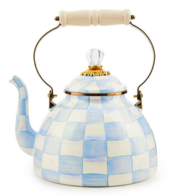 Mackenzie-Childs sky check 3 quart tea kettle