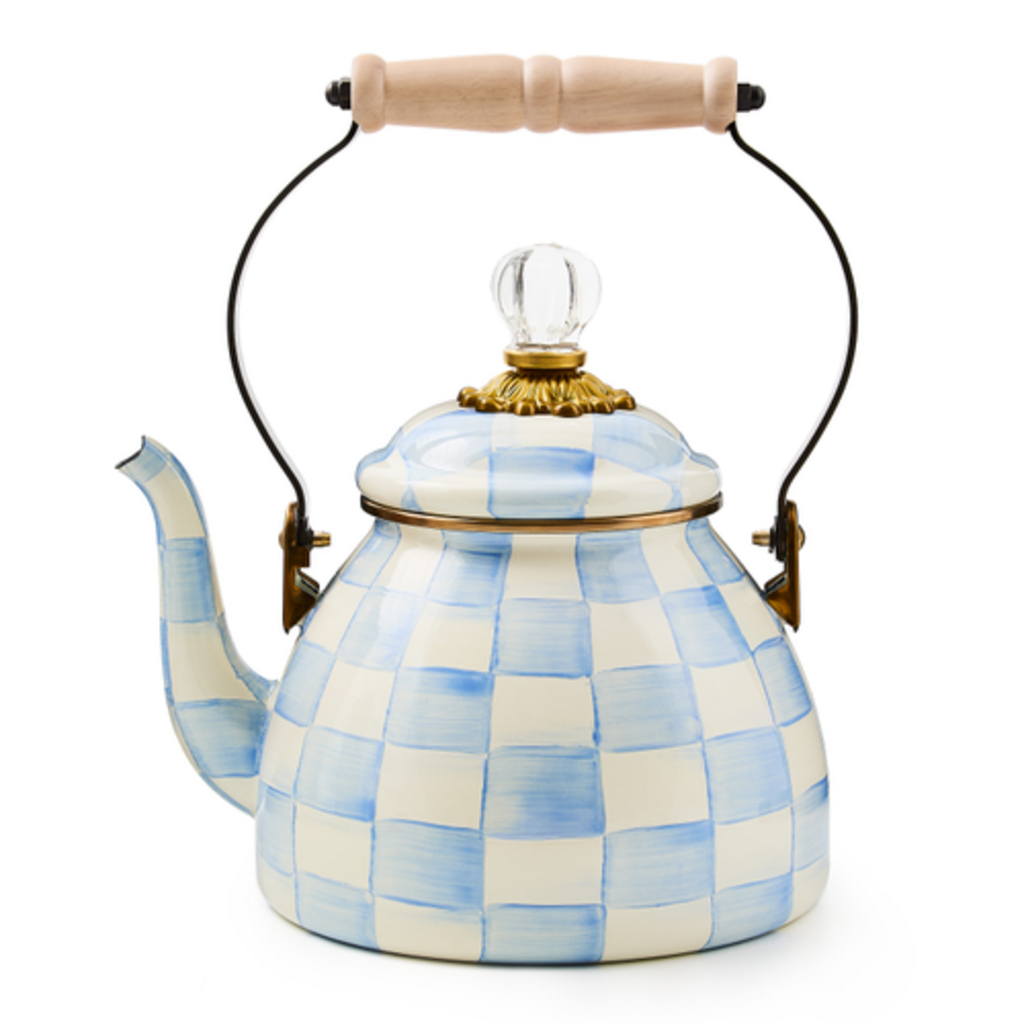 Mackenzie-Childs sky check 2 quart tea kettle
