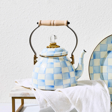 Mackenzie-Childs sky check 2 quart tea kettle