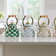 Mackenzie-Childs sky check 2 quart tea kettle