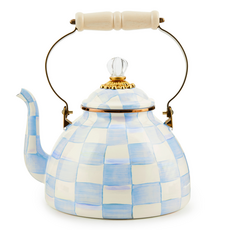 Mackenzie-Childs sky check 3 quart tea kettle