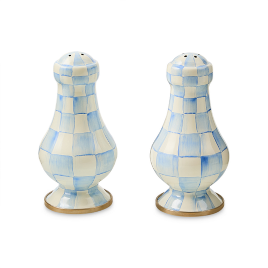 Mackenzie-Childs sky check large salt & pepper shakers