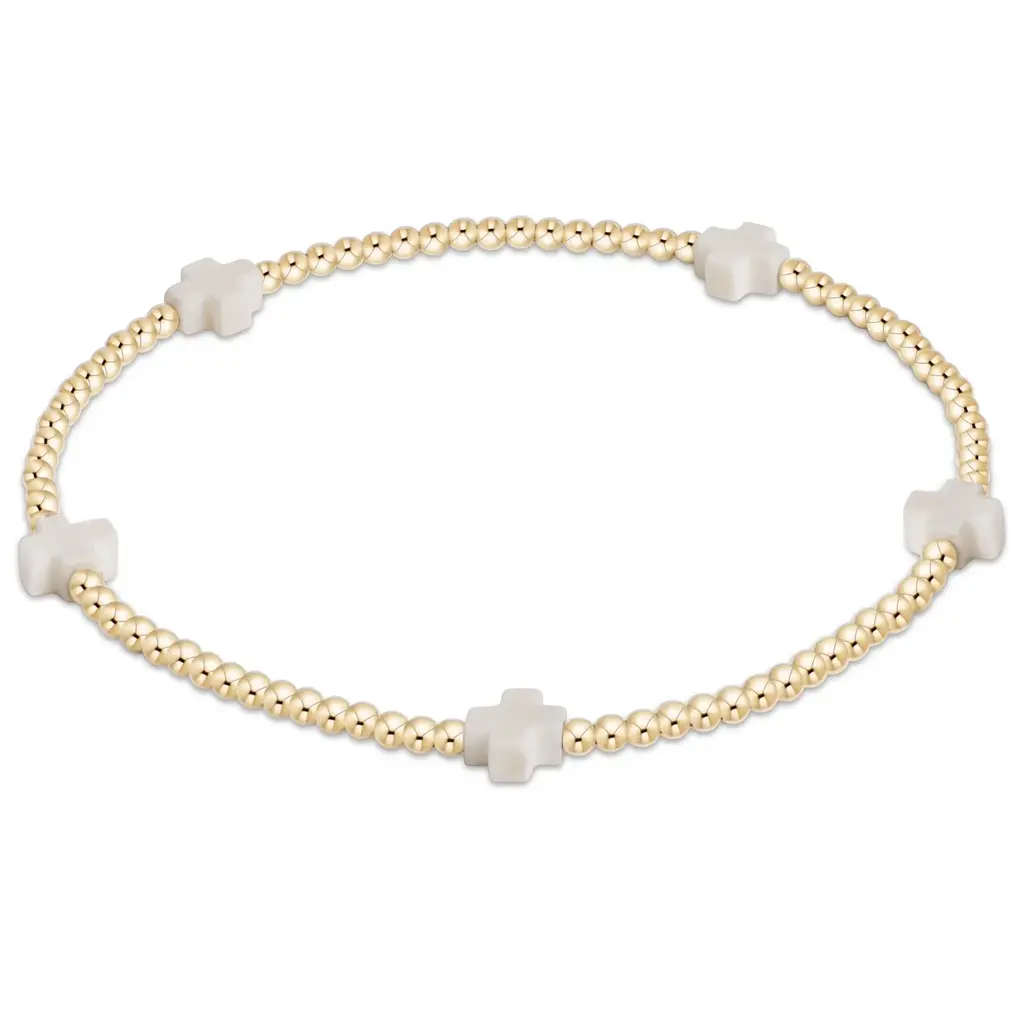 ENewton Design SIGNATURE CROSS SMALL 2MM GOLD BRACELET - OFF-WHITE