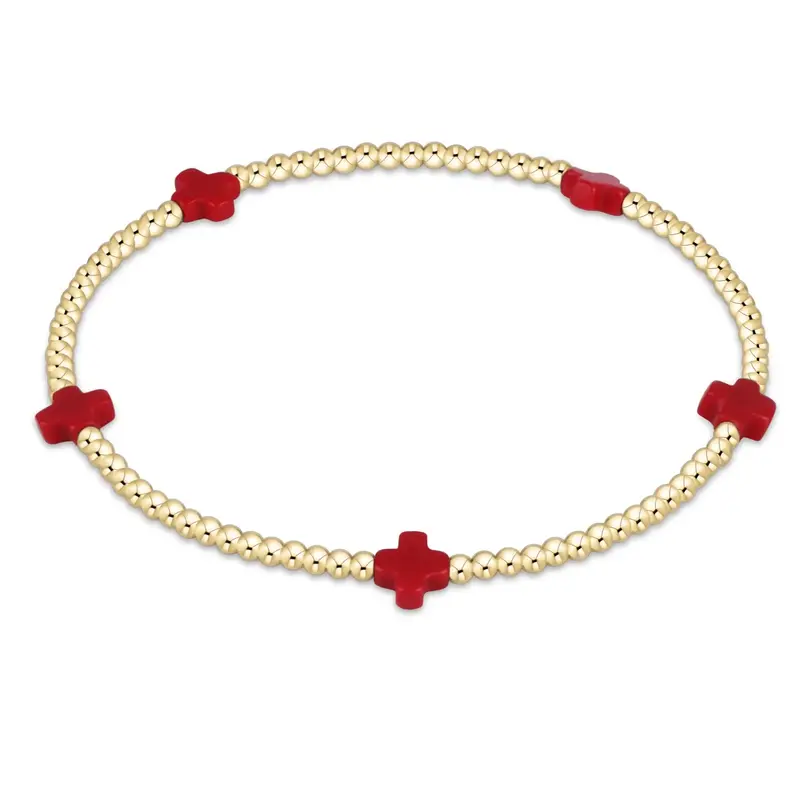 ENewton Design Signature Cross Small 2mm Gold Bracelet - Red