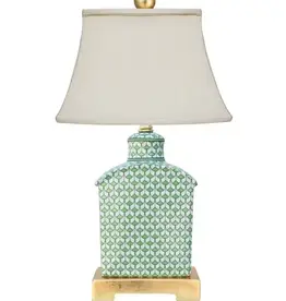 PORCELAIN GREEN FISH SCALE TEA CANDY JAR LAMP (GOLD LEAF BASE) 17.5" H 10" W