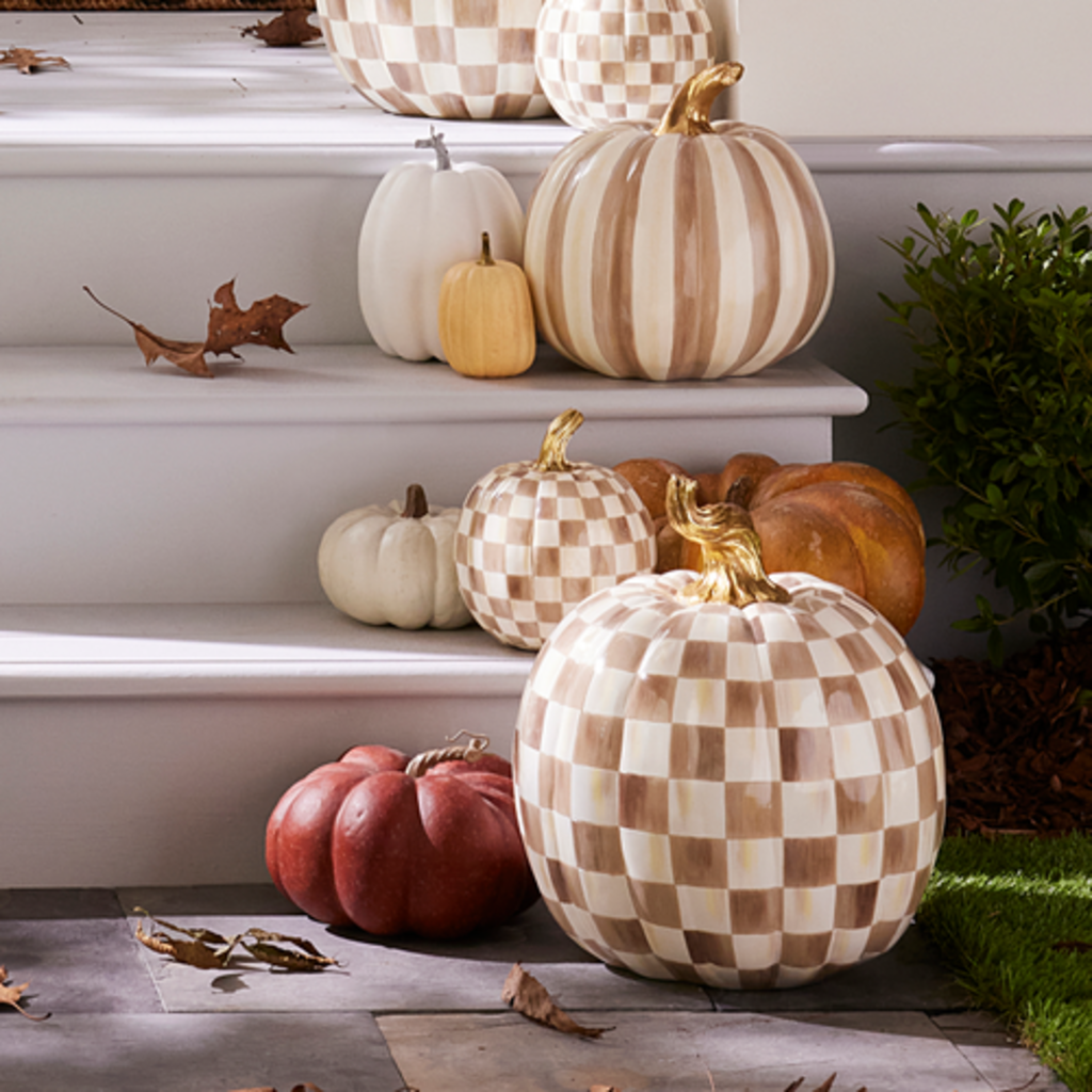 Mackenzie-Childs mocha check small pumpkin