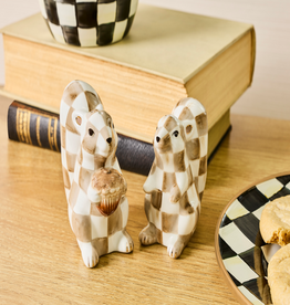 Mackenzie-Childs mocha check squirrel salt & pepper set