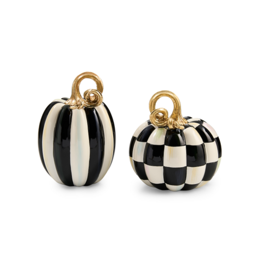 Mackenzie-Childs courtly check and stripe petite pumpkins, set of 2