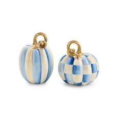 Mackenzie-Childs royal check and stripe petite pumpkins, set of 2