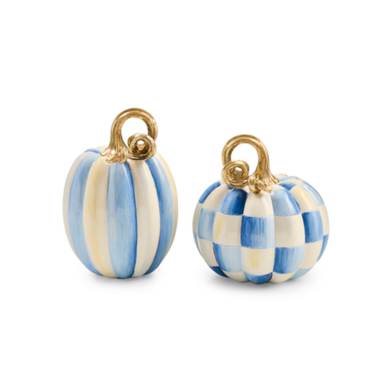 Mackenzie-Childs royal check and stripe petite pumpkins, set of 2