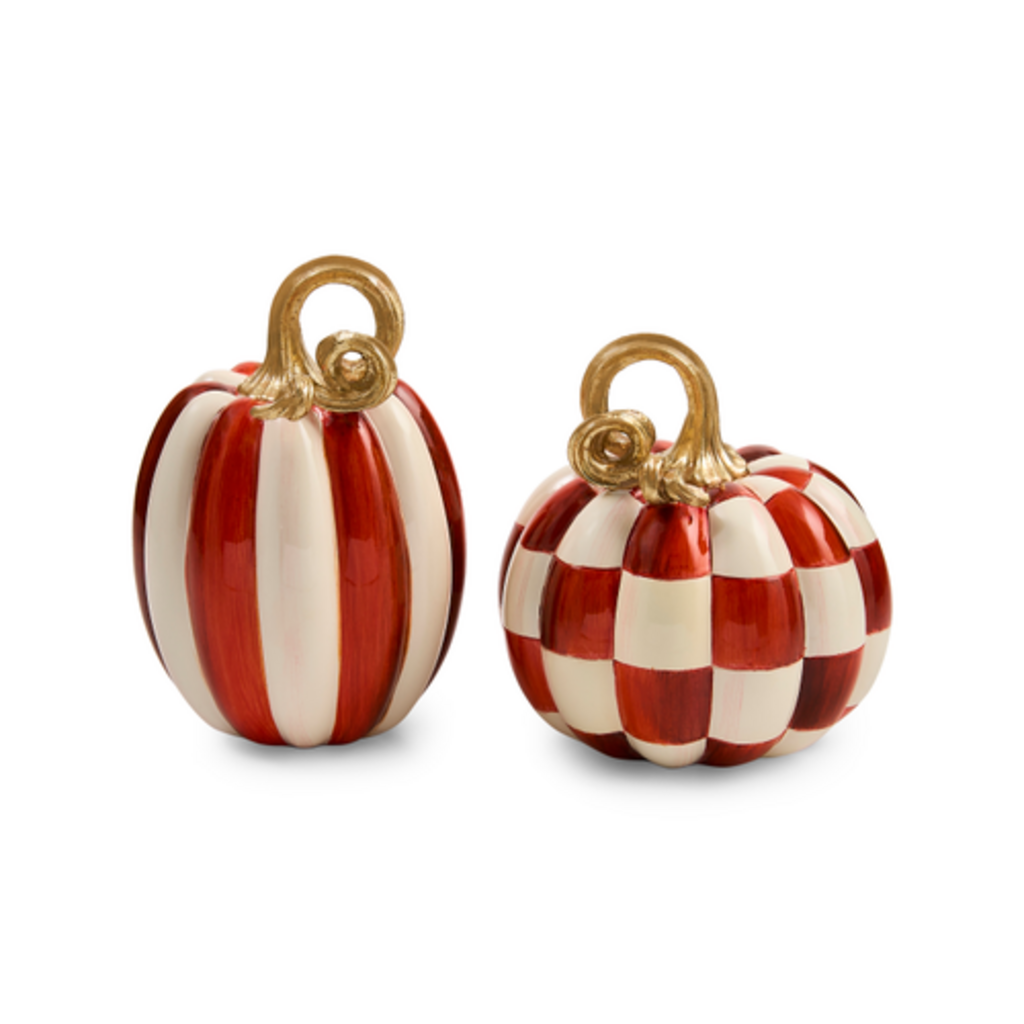 Mackenzie-Childs paprika check and stripe petite pumpkins, set of 2