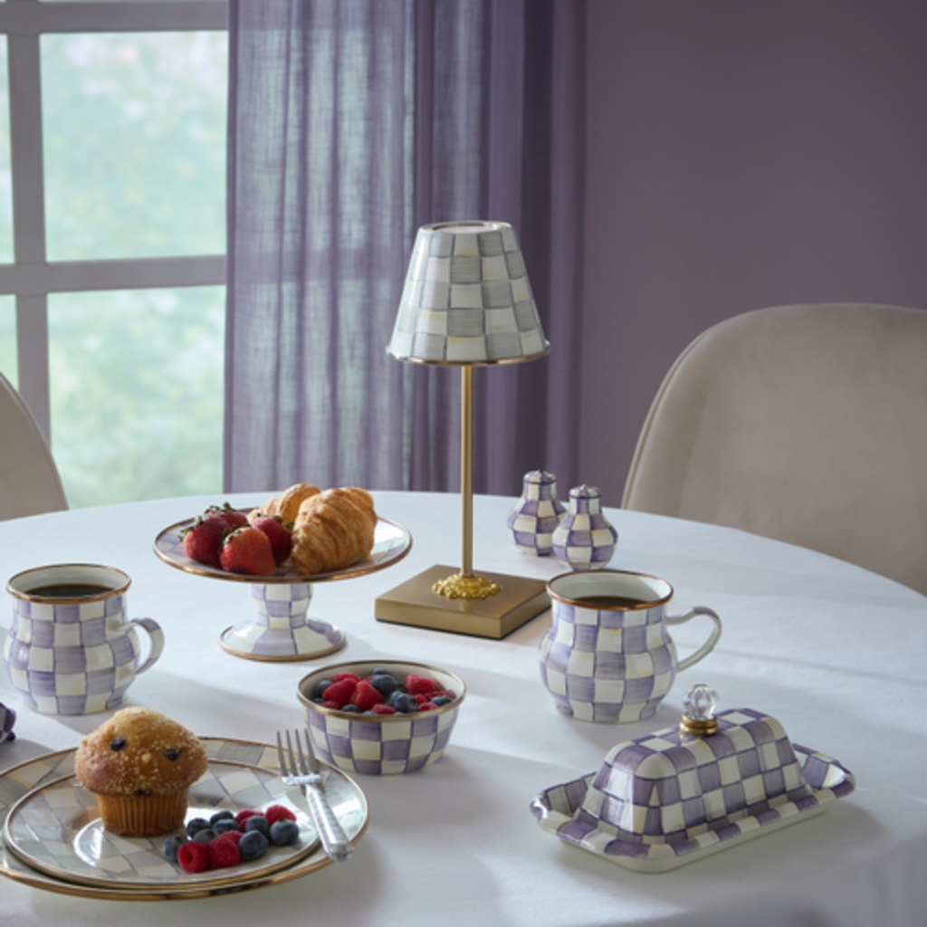 Mackenzie-Childs sterling check led rechargeable cafe table lamp