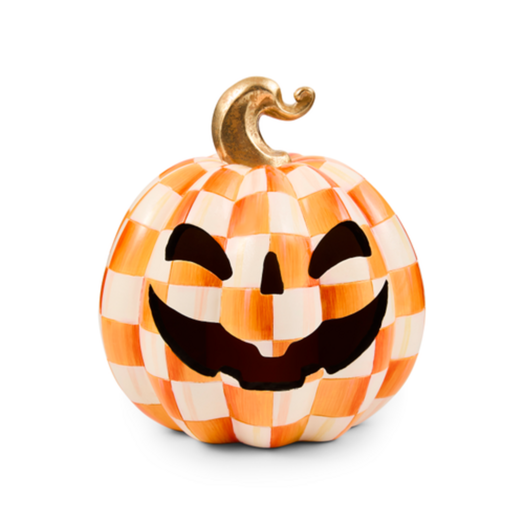 Mackenzie-Childs orange check small illuminated jack o'lantern