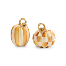 Mackenzie-Childs amber check and stripe petite pumpkins, set of 2