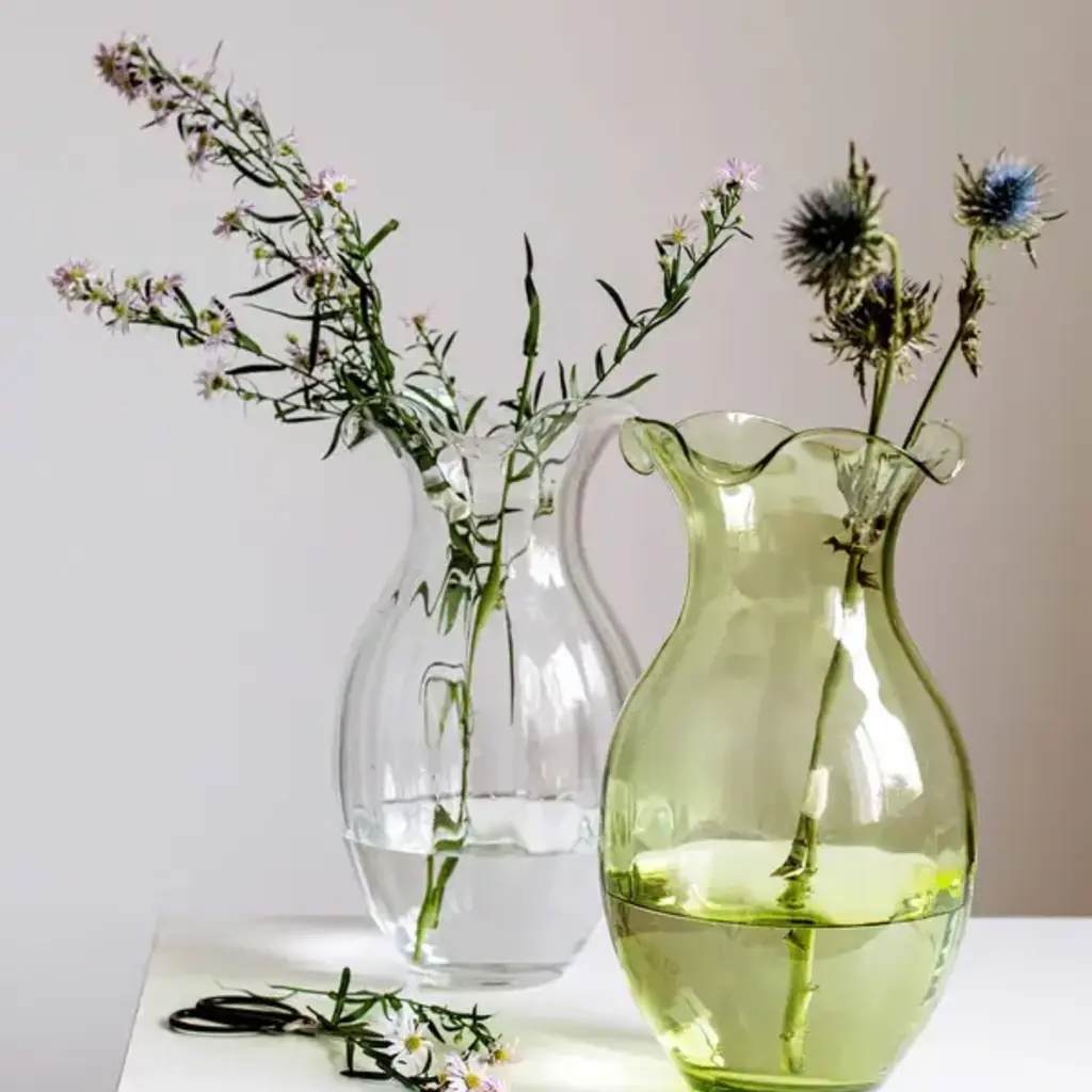 Hibiscus Glass Vertical Fluted Small Vase - Green