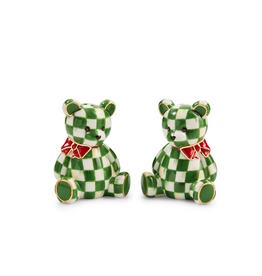 Mackenzie-Childs emerald check holiday bear salt & pepper set