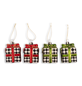 Mackenzie-Childs red & green giftbox glass ornaments, set of 4