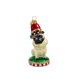 Mackenzie-Childs holiday pug dog glass ornament