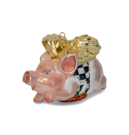Mackenzie-Childs flying pig glass ornament