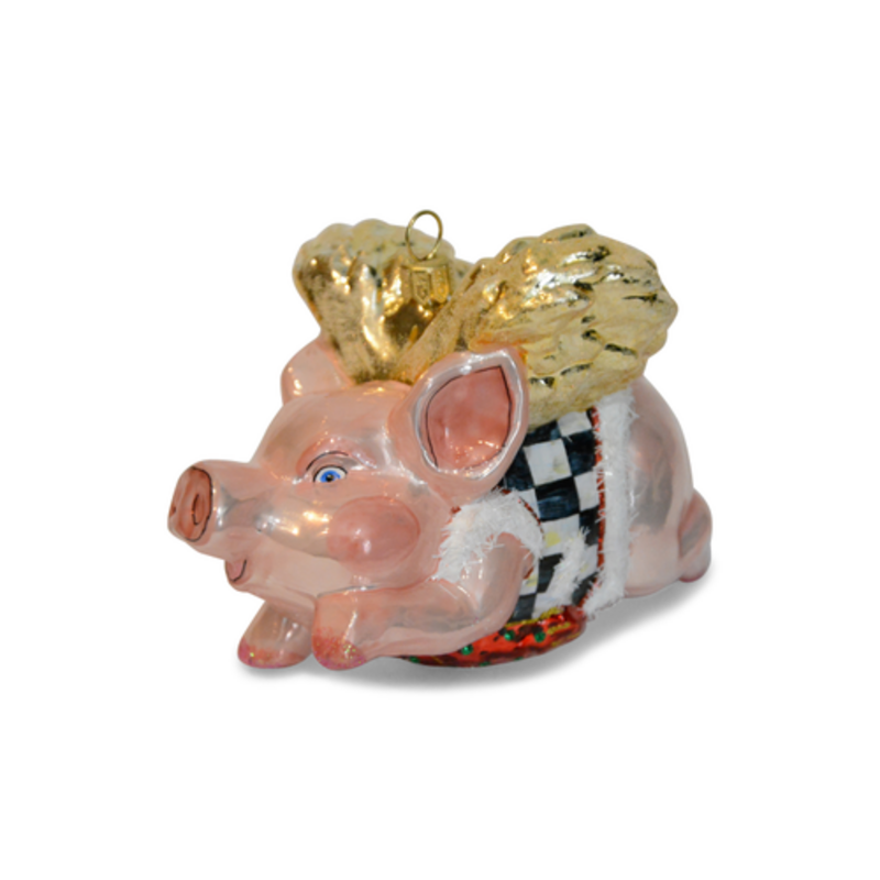 Mackenzie-Childs flying pig glass ornament