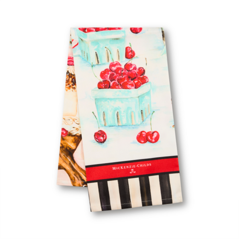 Mackenzie-Childs cherry bake shop printed dish towel