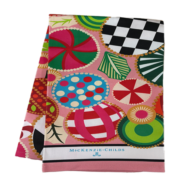 Mackenzie-Childs jolly ornaments printed dish towel