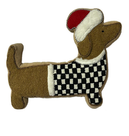Mackenzie-Childs holiday dachshund shape throw pillow