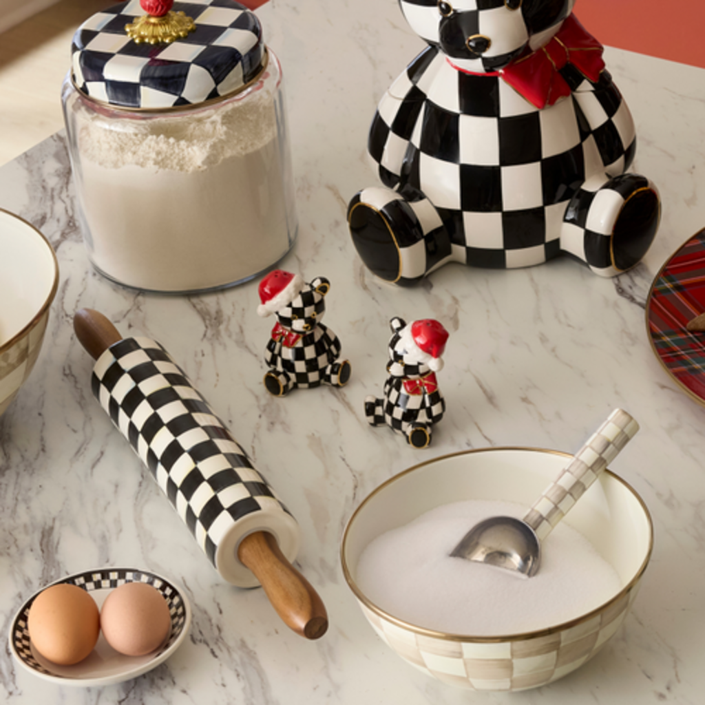Mackenzie-Childs courtly santa bear salt & pepper set