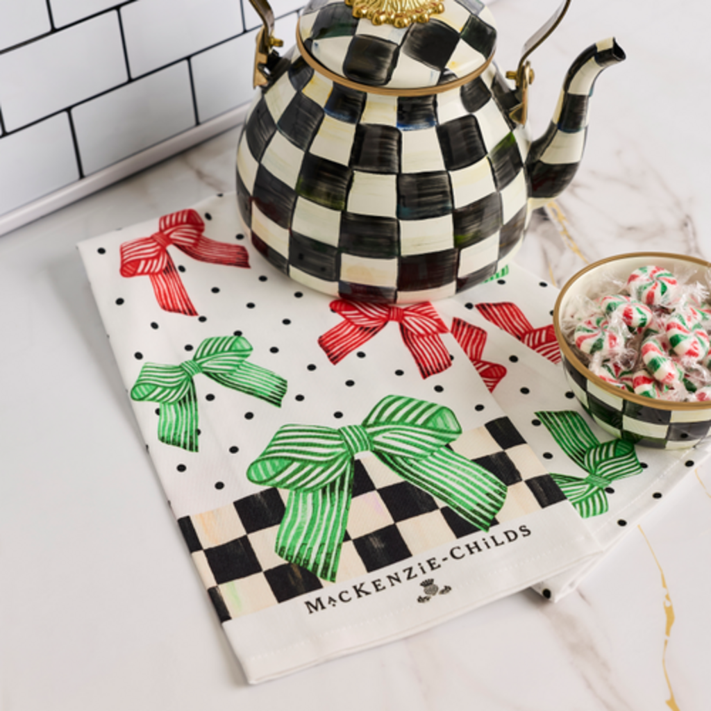 Mackenzie-Childs holiday bow printed dish towel
