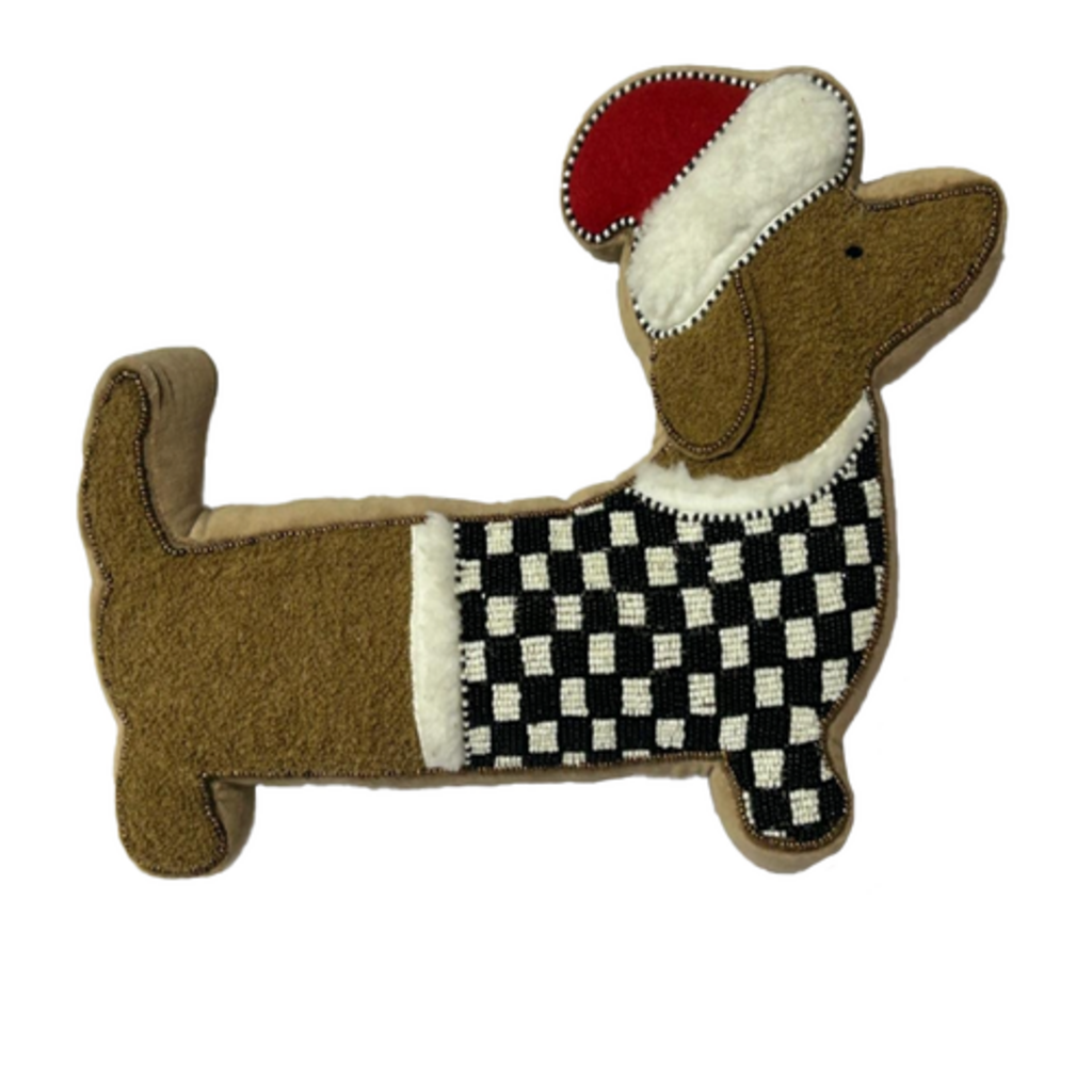 Mackenzie-Childs holiday dachshund shape throw pillow