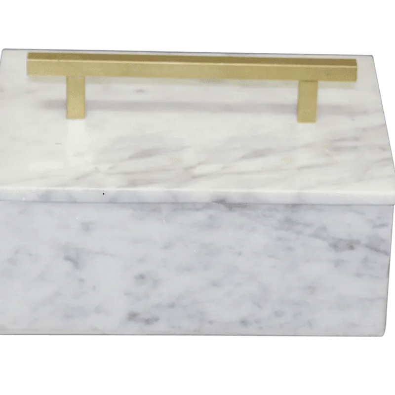 Sm. Marble Jewelry Box W/Handle - ST - WHITE