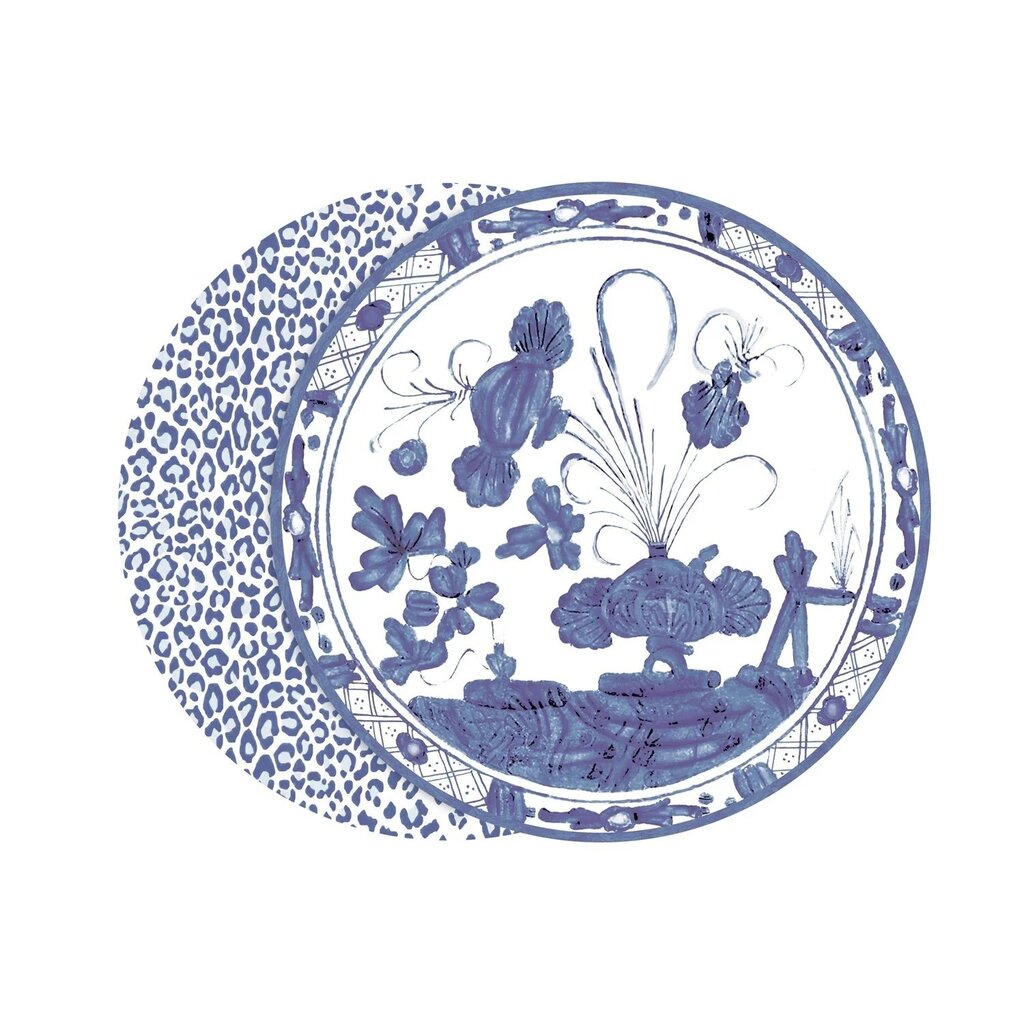 Beatriz Ball VIDA Faenza and Leopard Reversible Placemats Set of 4 (Blue and White)