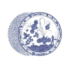 Beatriz Ball VIDA Faenza and Leopard Reversible Placemats Set of 4 (Blue and White)
