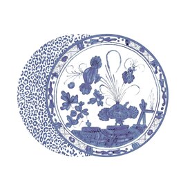 Beatriz Ball VIDA Faenza and Leopard Reversible Placemats Set of 4 (Blue and White)