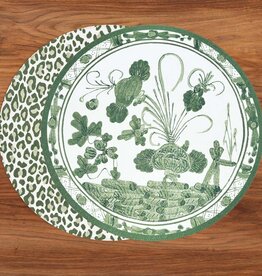 Beatriz Ball VIDA Faenza and Leopard Reversible Round Placemats Set of 4 (White & Green)