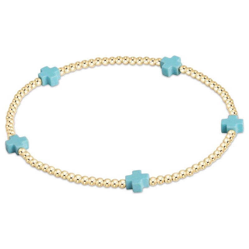 ENewton Design Signature Cross Small 2mm Gold Bracelet - Turquoise