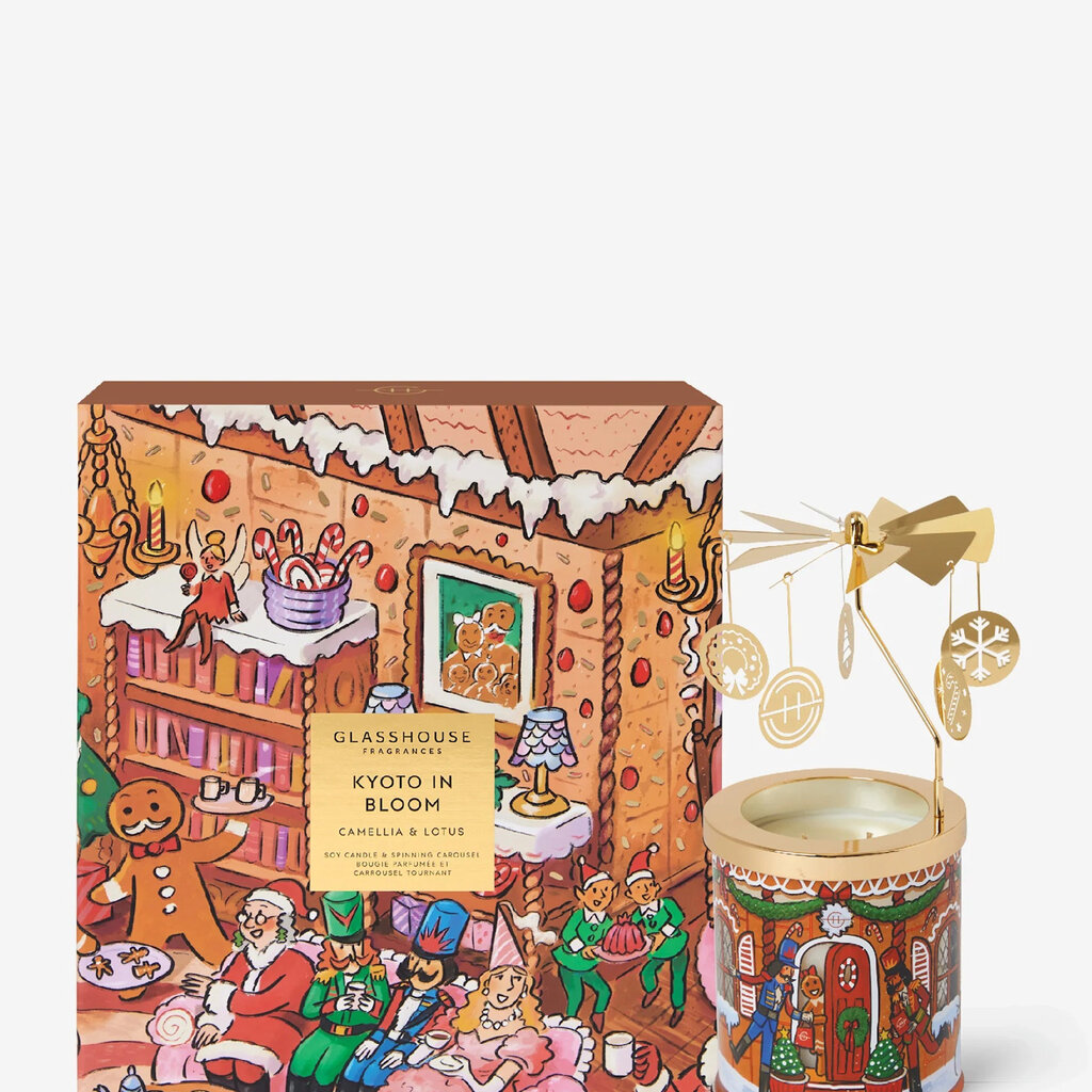 Glasshouse Fragrances 13.4 oz. Candle with Spinning Carousel Gift Set -