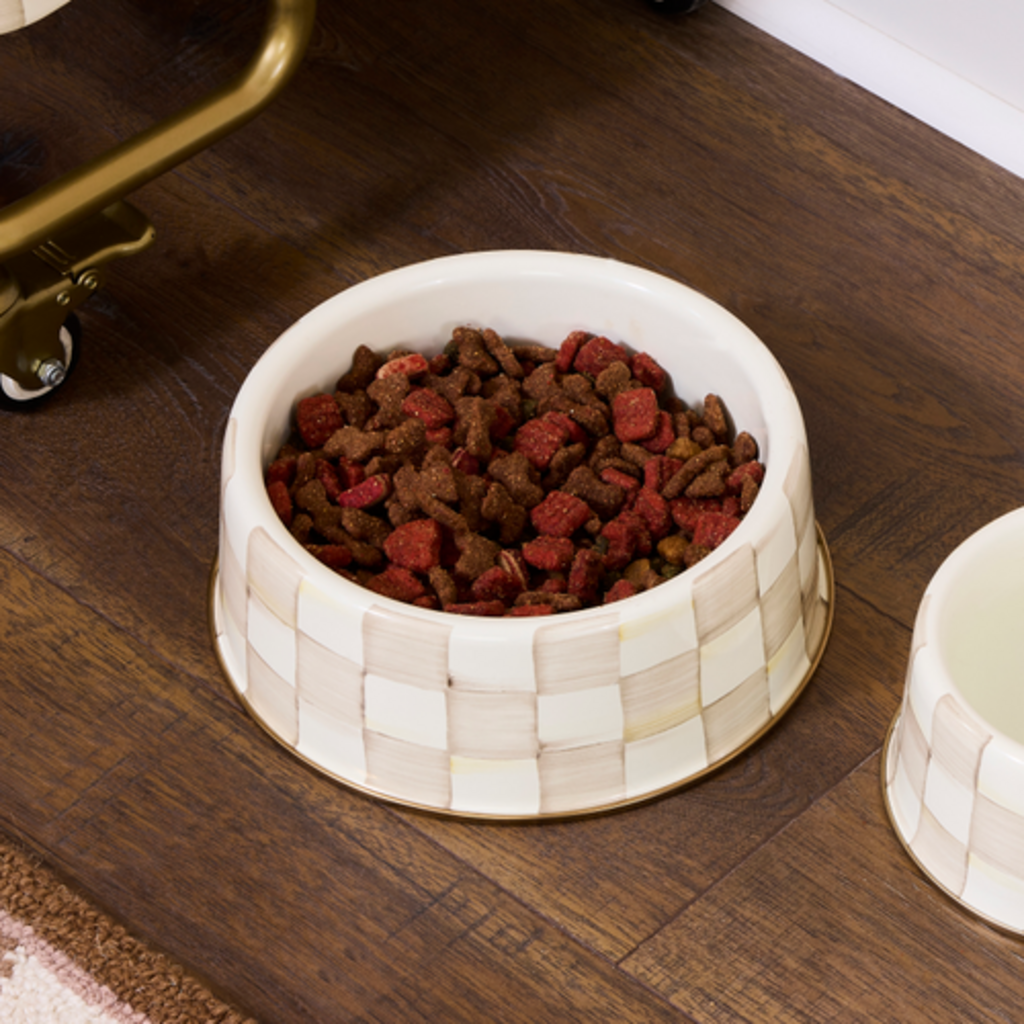 Mackenzie-Childs mocha check large pet dish