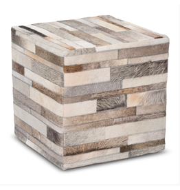 TCE Striped Hide Pouf - Taupe