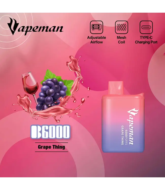 VAPEMAN 6000 Puff Disposable (single) Grape Thing